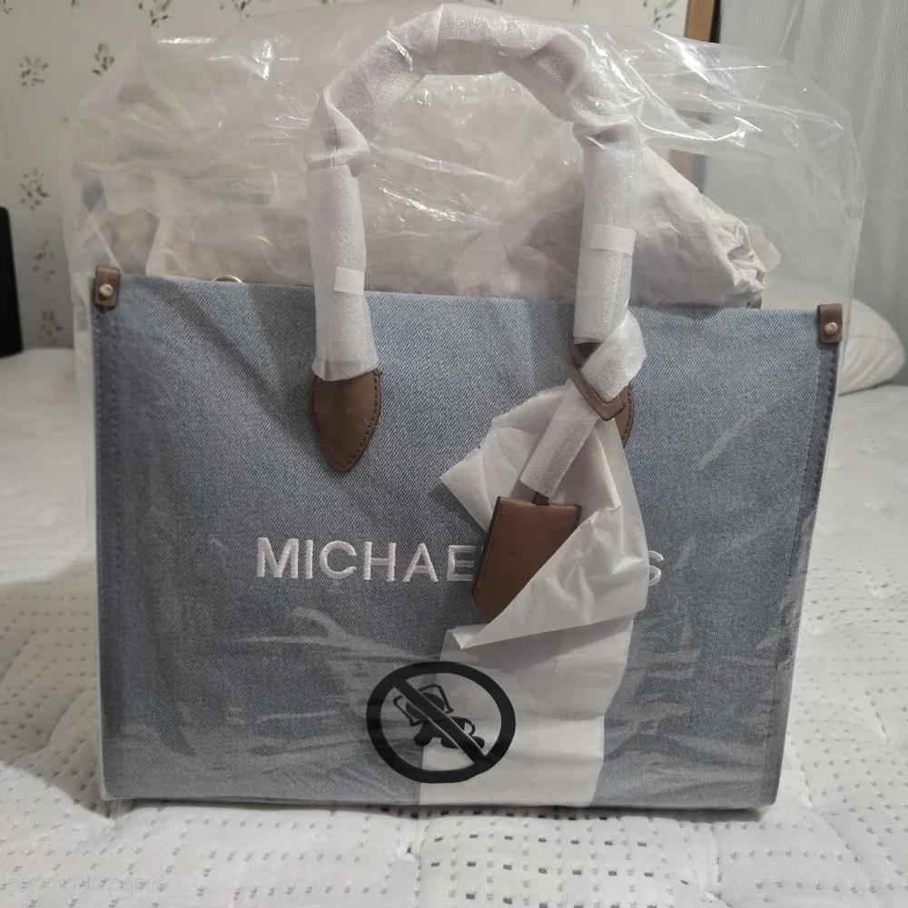 Michael Kors Light Blue Denim Mirabella Tote Bag